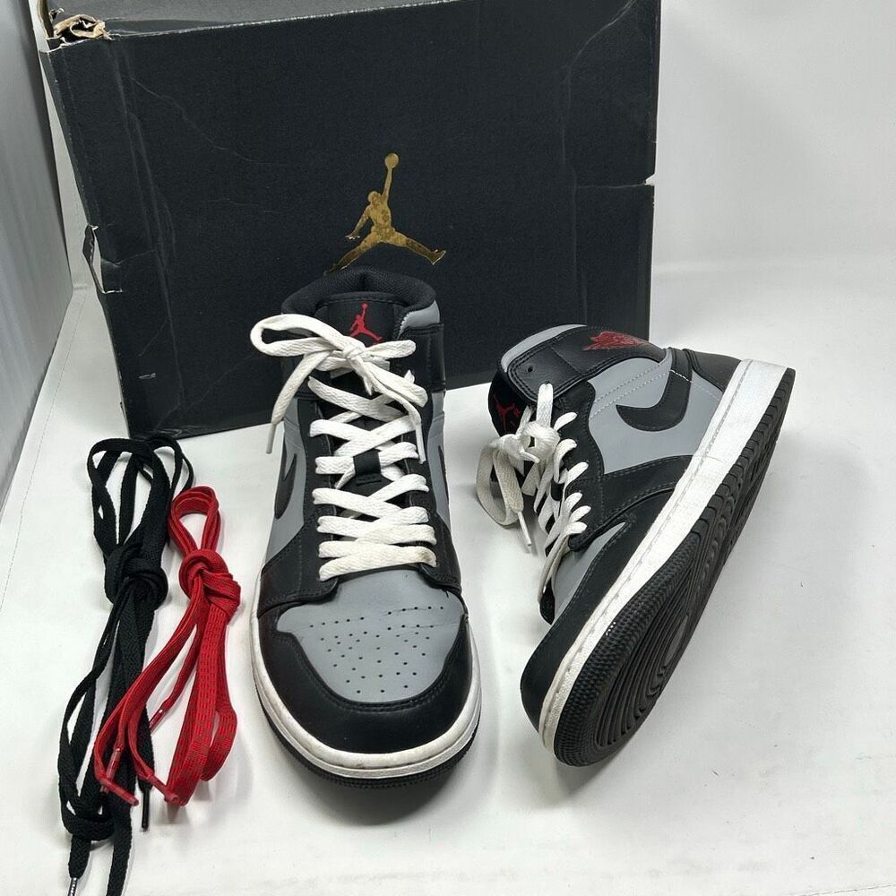 Nike Air Jordan 1 Mid "Shadow Red" Sneaker Mens Sz 9.5 Black Gym Red Particle Gr